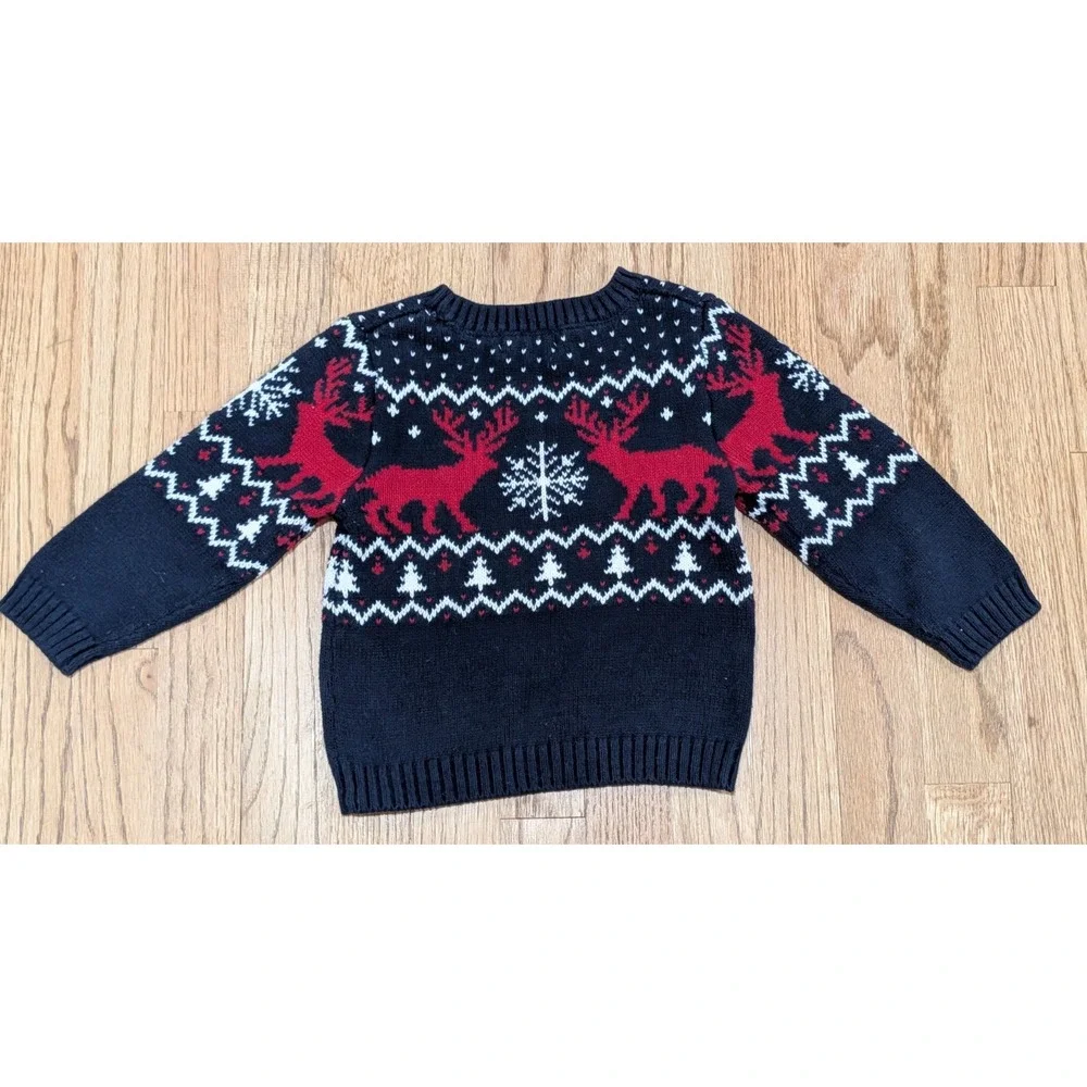 H&M Navy Blue Christmas Sweater with Reindeer, Boys, Toddler, Kids, 2T